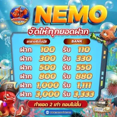 NEMOSLOT จัดให้ทุกยอดฝาก มาดู ตารางโบนัสกันเลย